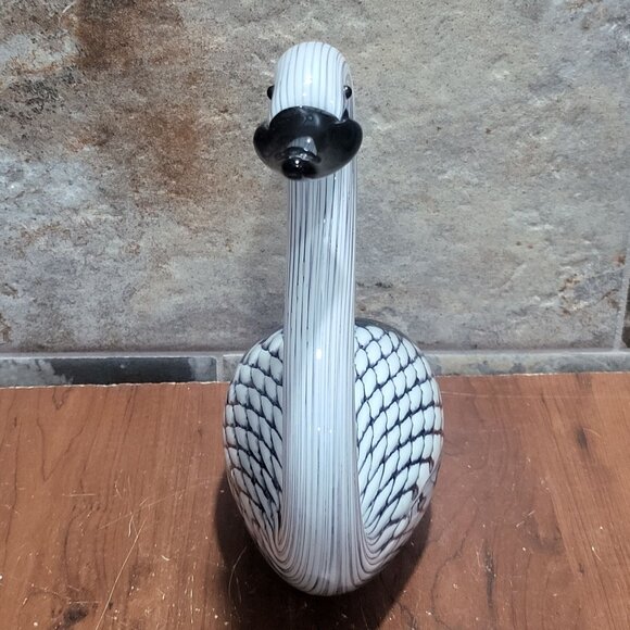 Hand Blown Art Glass Black White Swan Sculpture Glass Duck - Picture 3 of 10